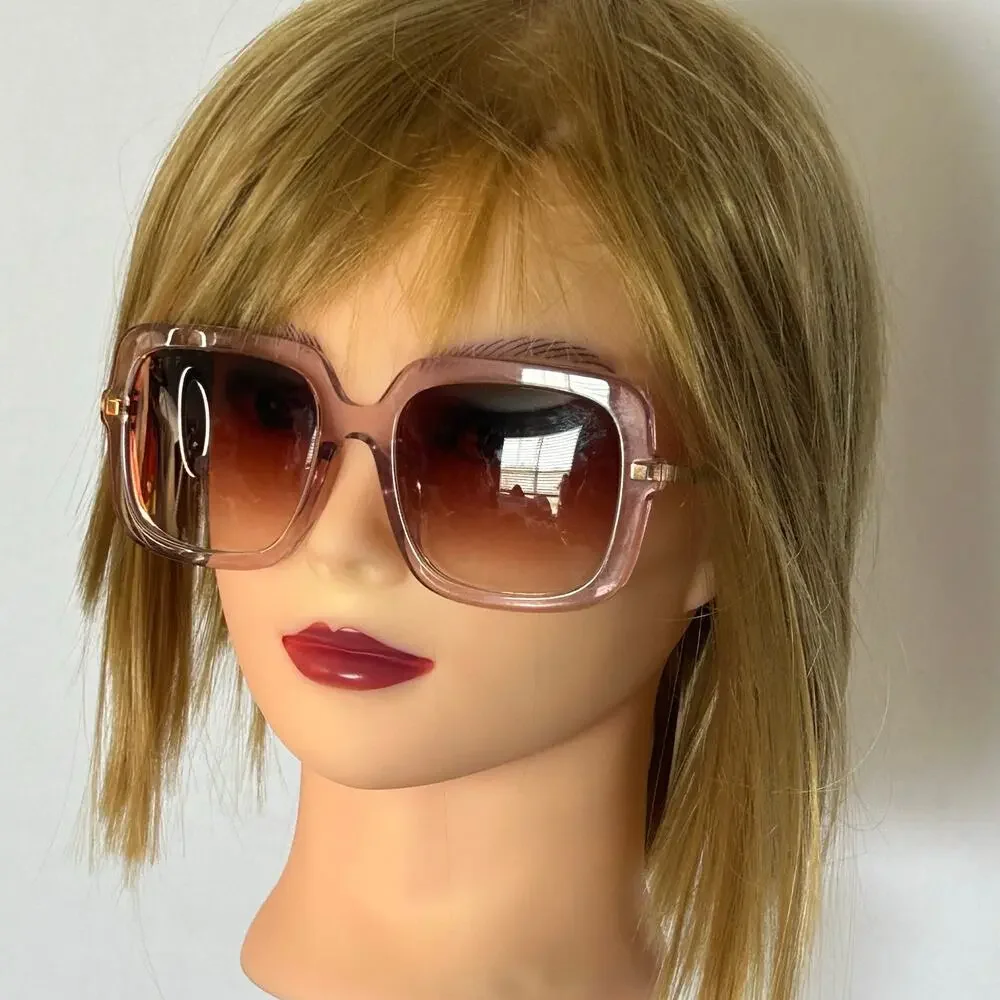 DIFF Sandra Oversized Square Sunglasses Pink Gold Gradient Lenses w/ Case